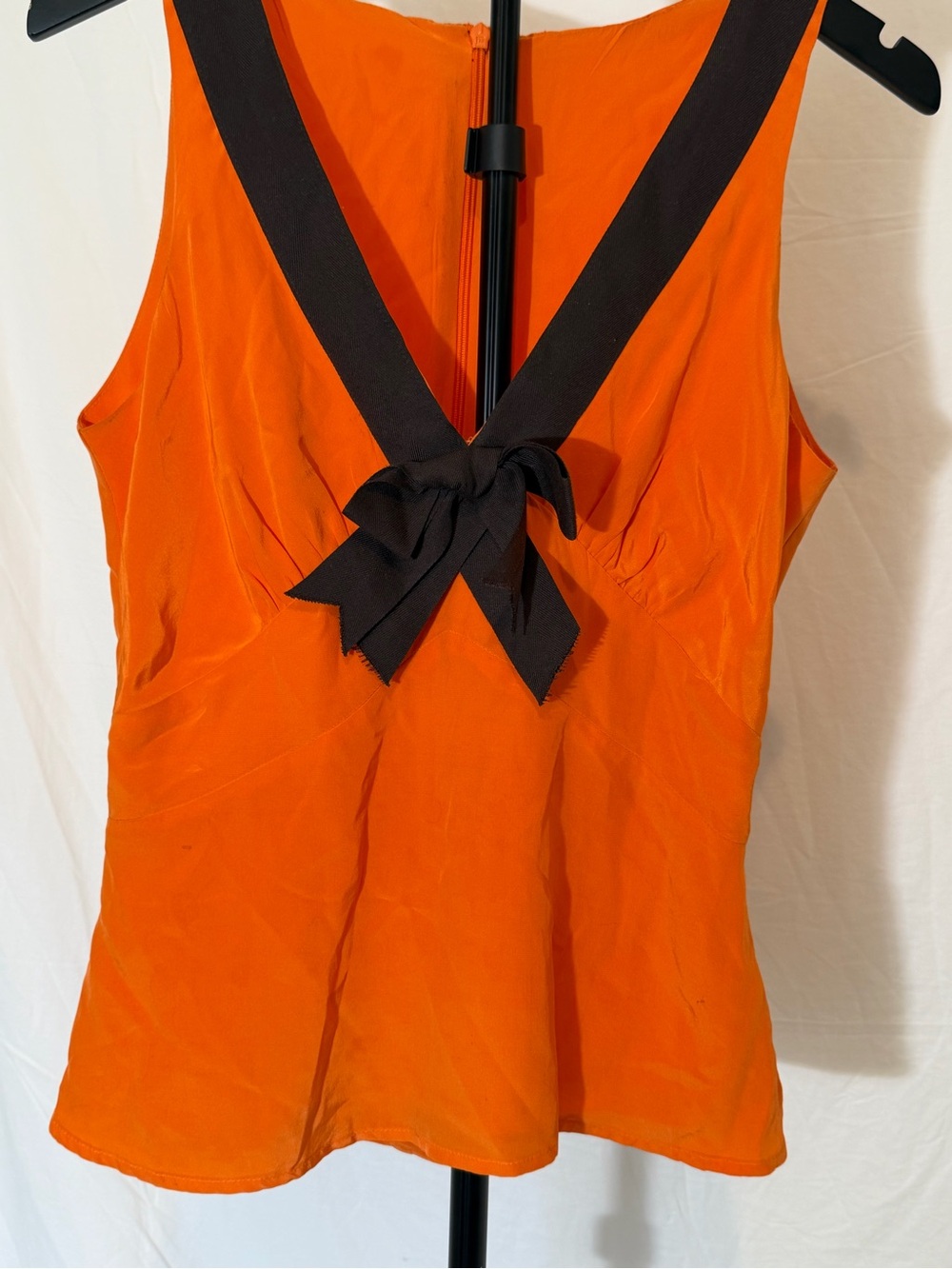 Eva Franco Orange Sleeveless Bow Accent Peplum Blouse Top Size 6 - Picture 3 of 11